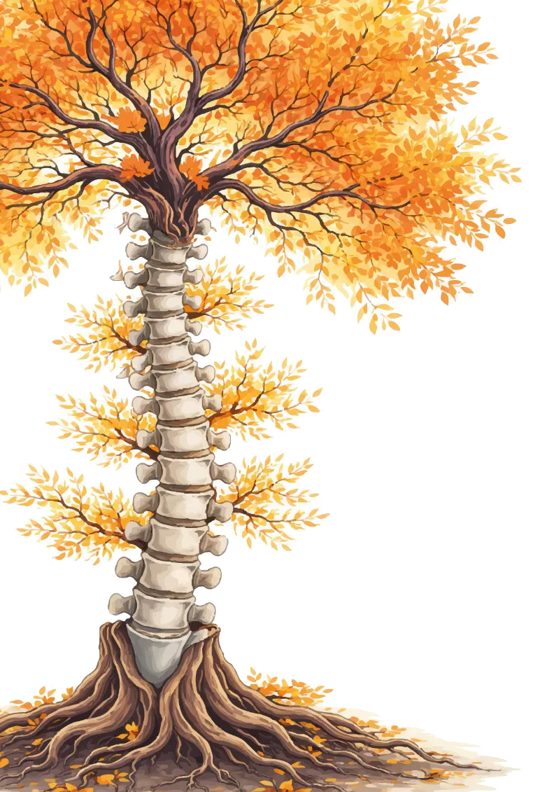 Kreuz Atelier – Wirbelsäulen-Baum Wirbelsäulen-Baum mit herbstlichen Blättern – Symbol des Kreuz Atelier